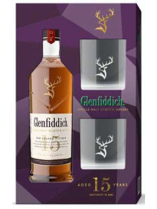 Glenfiddich 15 yo 70 cl | 2 Pahare | Cadou Whisky & Pahare